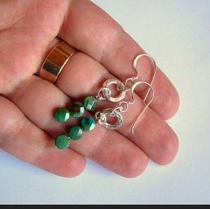 Faceted NATURAL TURQUOISE 925 HAMMERED Earrings Sterling Silver